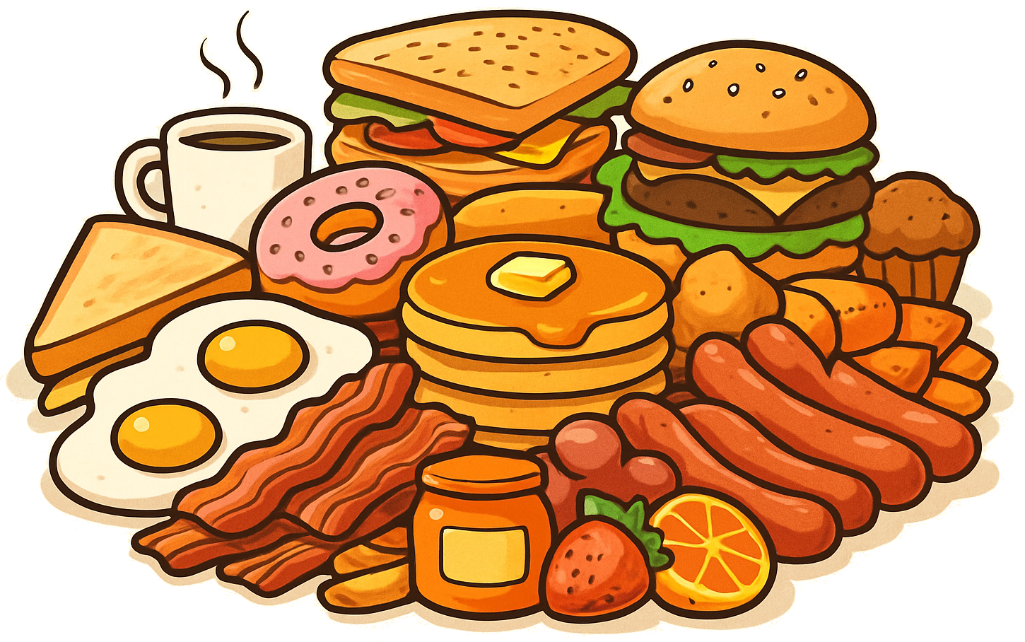 Cartoon illustration of stacked food items